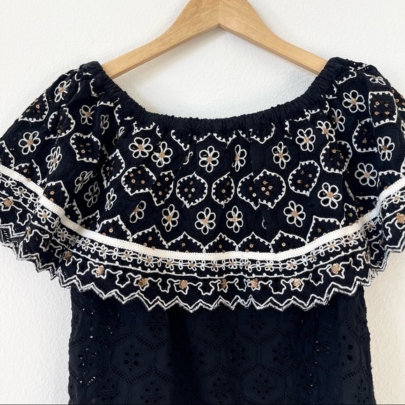 Hemant & Nandita Anthropologie Marva Off Shoulder Black Embroidered Top XS - Picture 10 of 14